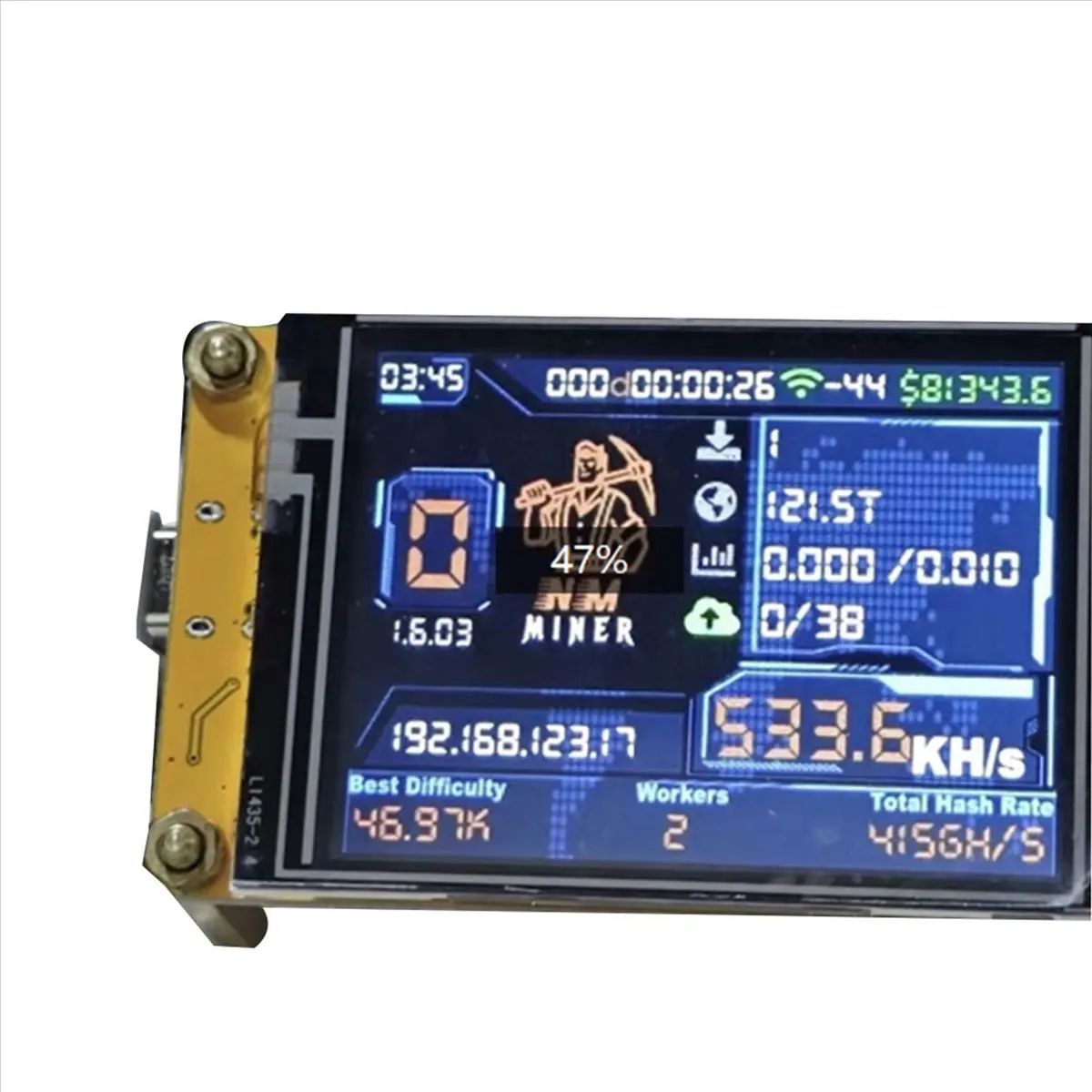 Криптомайнер для лотереи BTC с хешрейтом V2 530KHS, 2,8-дюймовым смарт-дисплеем (art.: 3920dc612b057) - 3920dc612b057