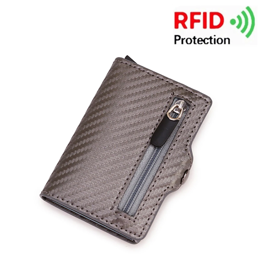 

Bisi Goro Carbon Fiber Leather Business Aluminum Metal Box Wallet for Men RFID Blocking Soft Leather Slim Pop Up ID Card Holders