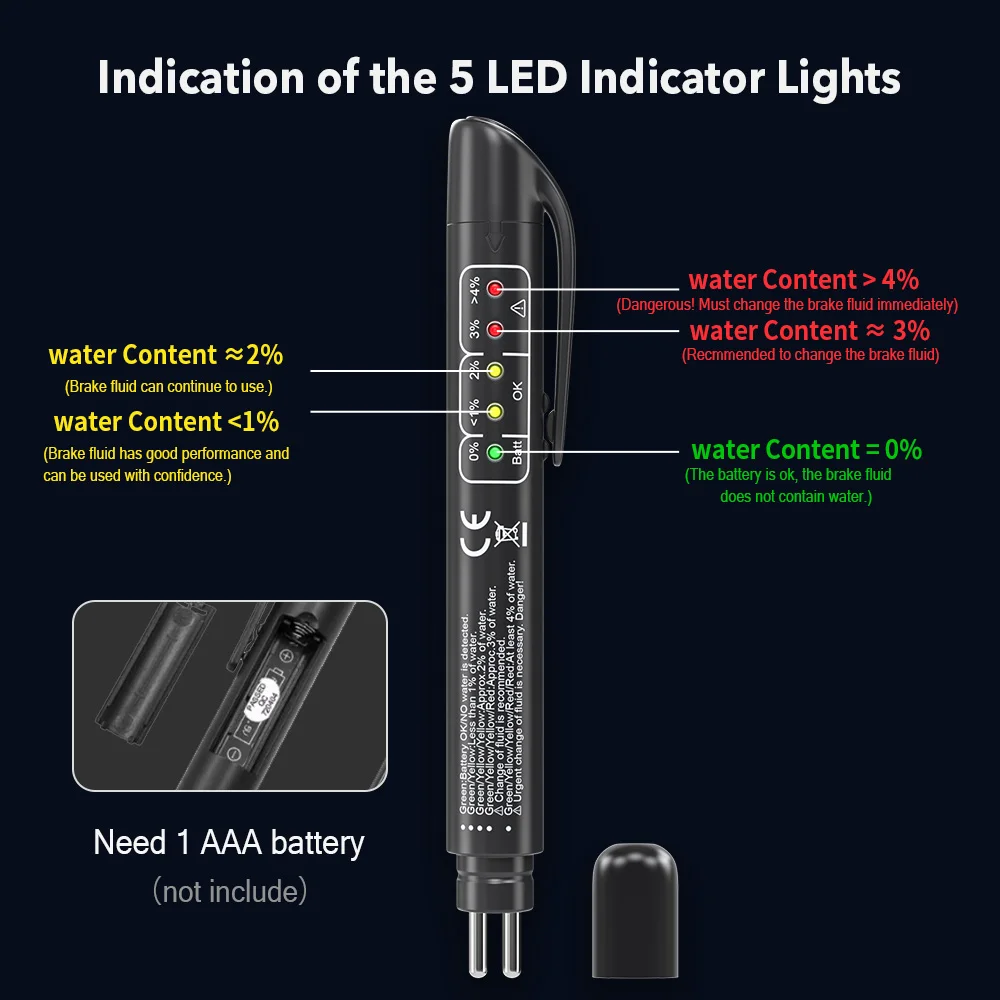 

Universal Brake Fluid Tester Oil Check Pen Car Brake Liquid With 5 LED Display Testing Mositure Auto Diagnostic Tools