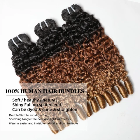 T1B/30/27 бирманские вьющиеся пучки человеческих волос Ombre коричневые блондинки вьющиеся пучки 100% человеческие волосы Remy плетение 1/3/4 пучка