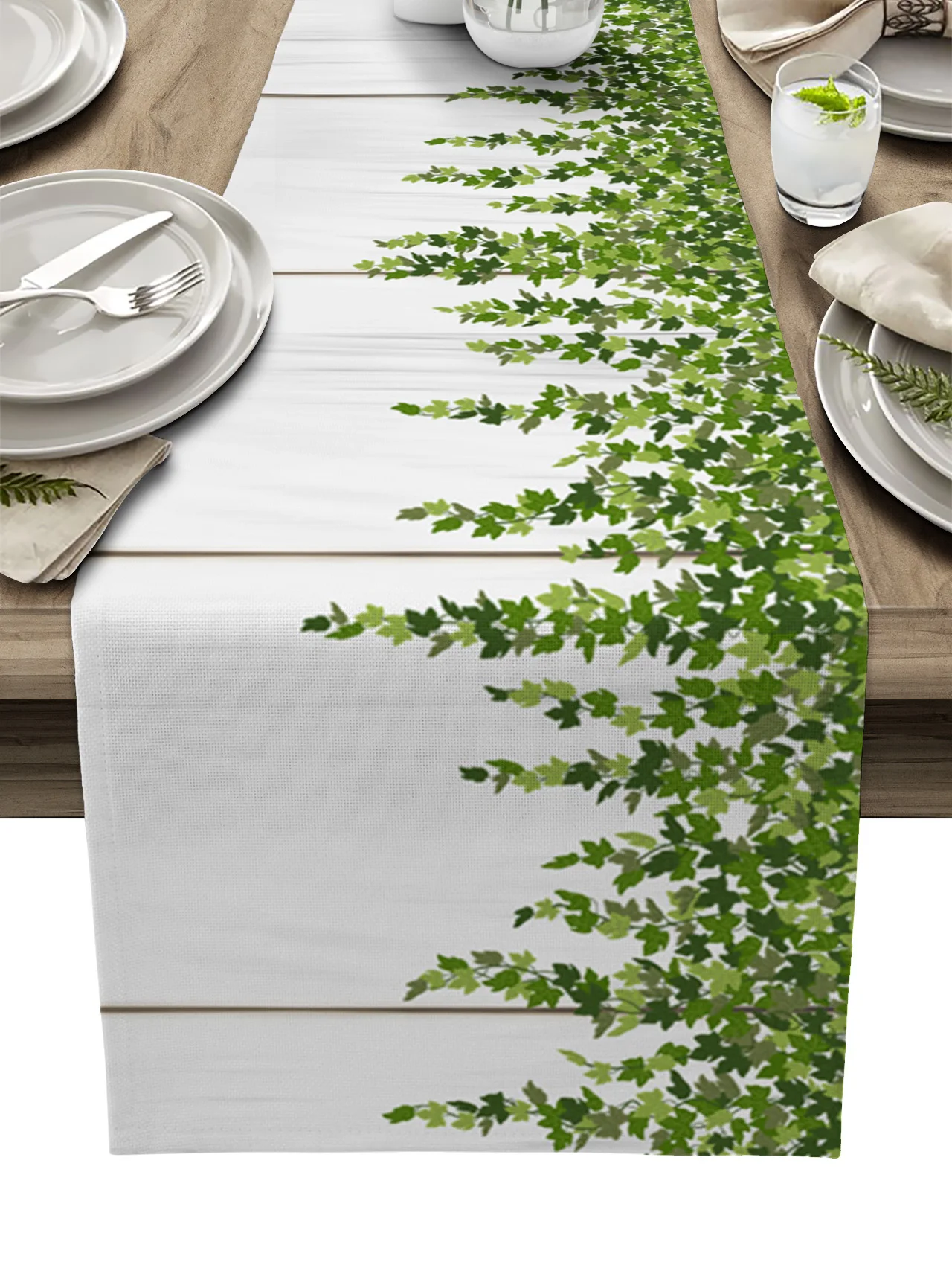 

Spring Plant Leaves Rattan Wood Grain Table Runner Home Wedding Banquet Festival Party Hotel Table Decoration Table Cover