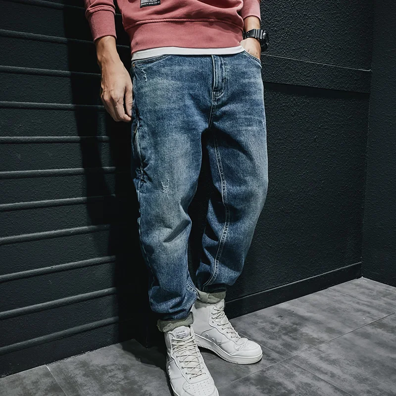 Street Fashion Men Jeans Retro Blue Zipper Designer Casual Denim Harem Pants Hombre Hip Hop Loose Jeans Men Wide Leg Trousers
