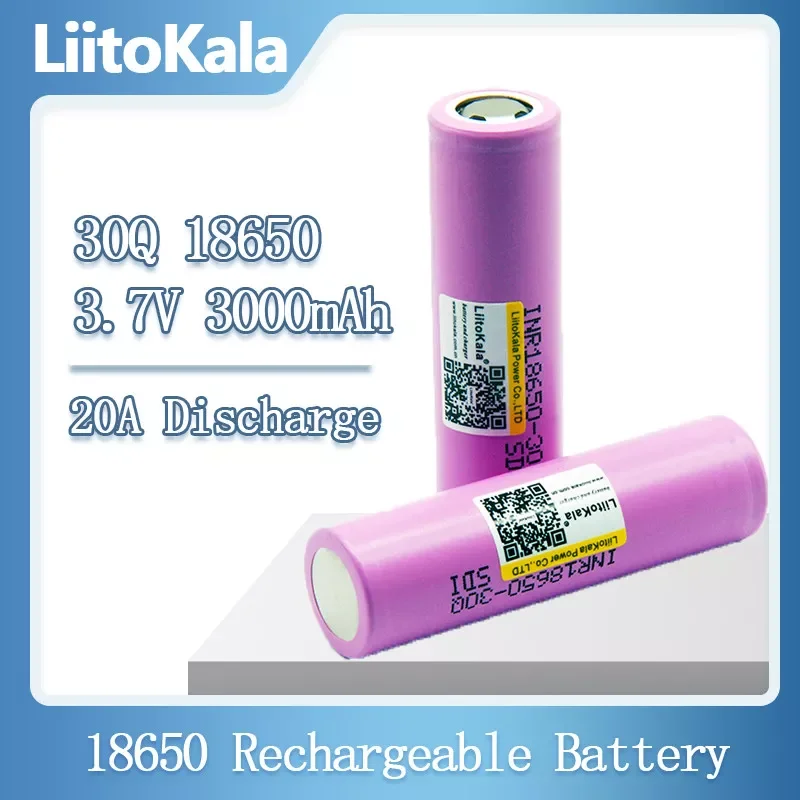

2023New LiitoKala 100% original New INR18650 battery 3.7V 18650 3000mAh INR18650 30Q li-ion Rechargeable Batteries