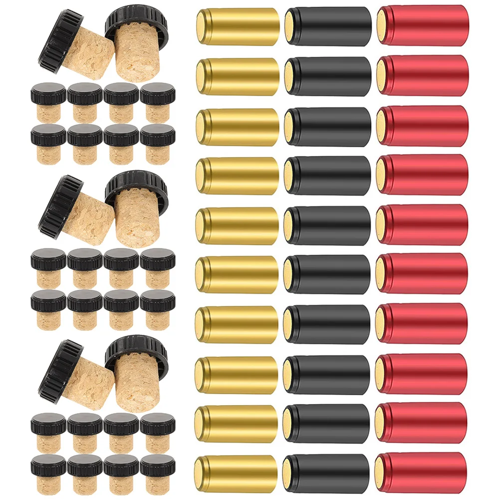 

30 Sets Corks Bulk Red Bottle Tops Covers Stopper Plugs Shrink Caps Wrap