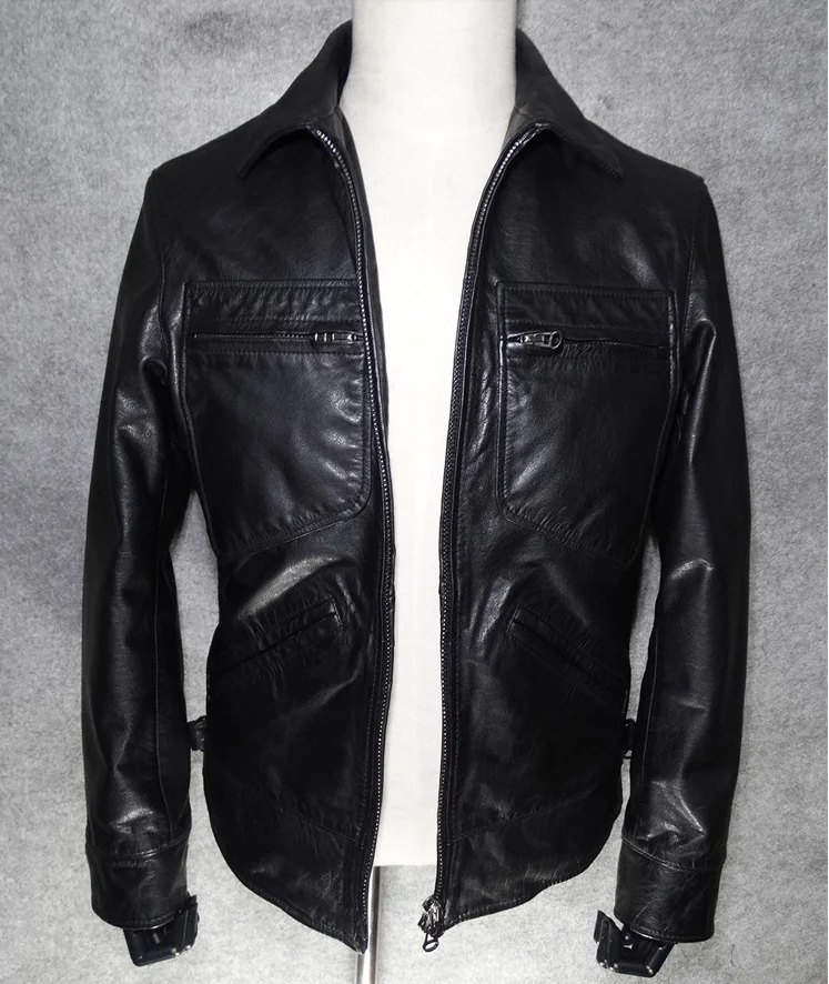 

Free shipping Brand vintage cowhide leather jacket man's 100% genuine leather Jackets men thick motor biker jacket sales
