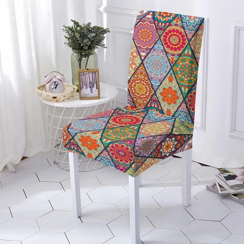 

Mandala Print Stretch Chair Covers Dining Polyester Removable Seat Arm Covers Geometric Slipcovers for Dining Room Banquet