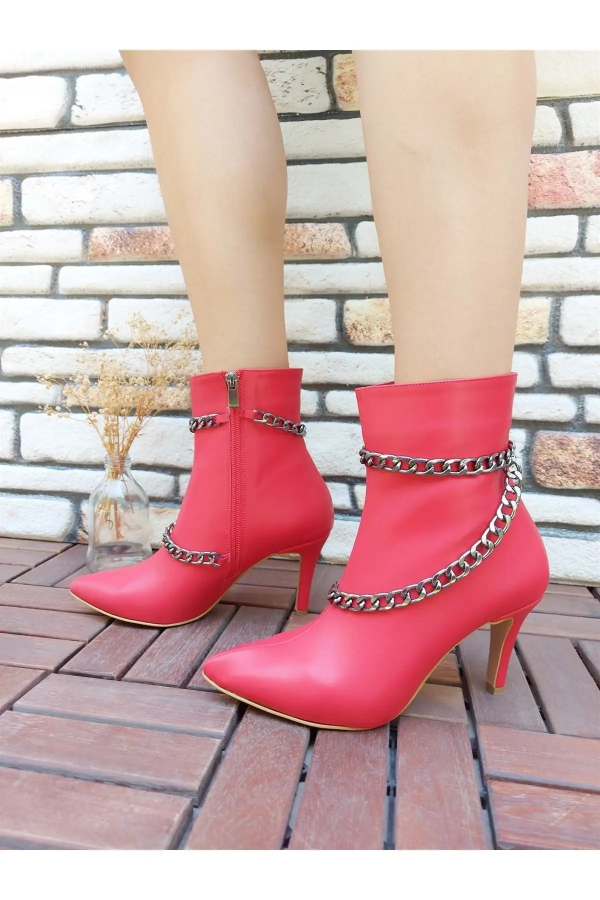 

Women Chain Skin Heels Boots Comfortable Ladies Luxury Stylish Female Boots