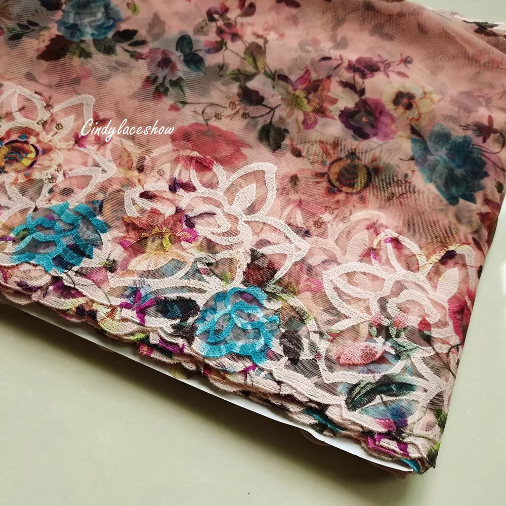 

1 метр 24 см Широкий цветочный принт розовый вышитый кружевной отделкой для шитья одежды аксессуары бюстгальтер платье нижнее белье Декор DIY ткани