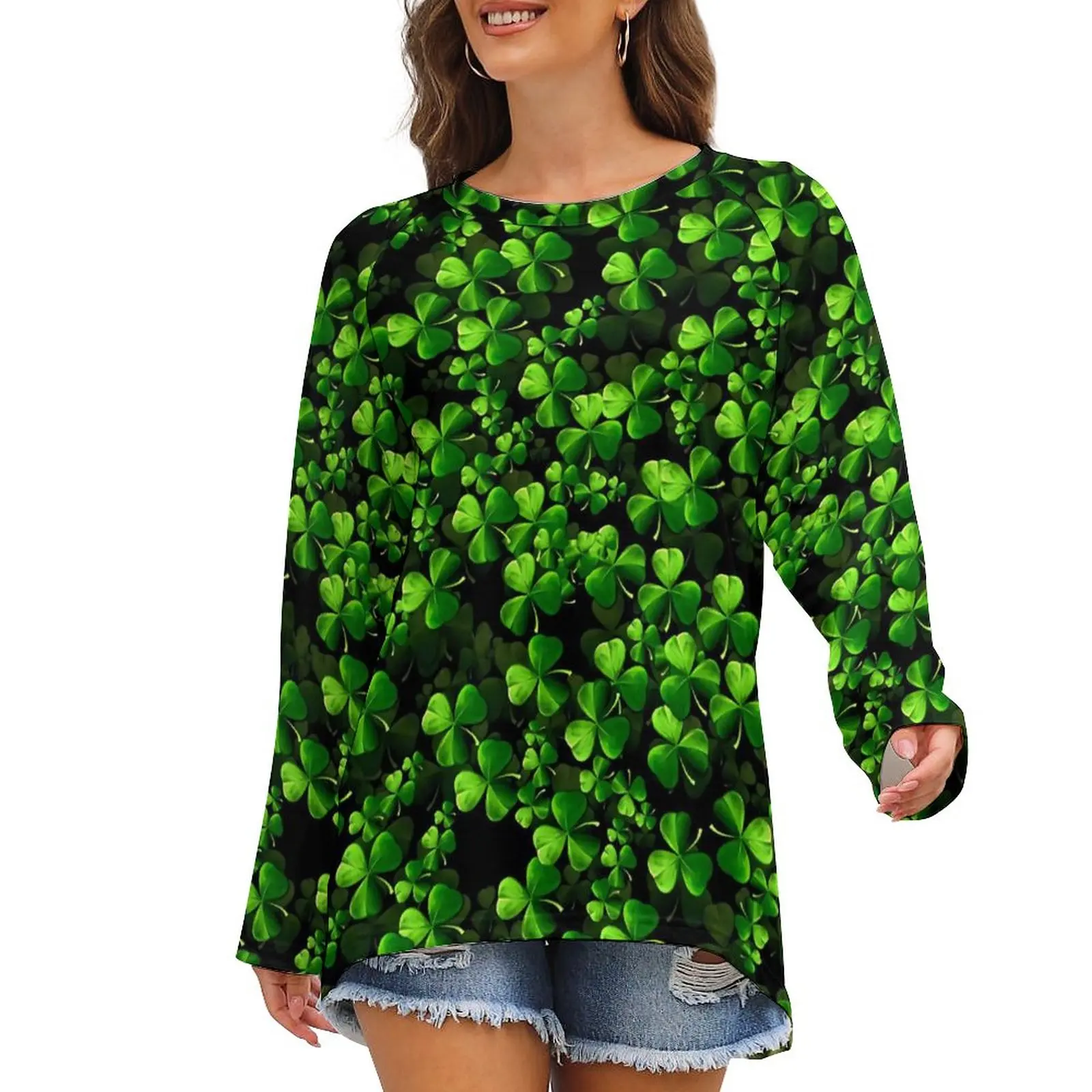 

St Patrick's Day T-Shirt Happy St Patrick Amazing Shamrocks Long Sleeve T-Shirts Street Style Oversize Tees Female Clothing Gift
