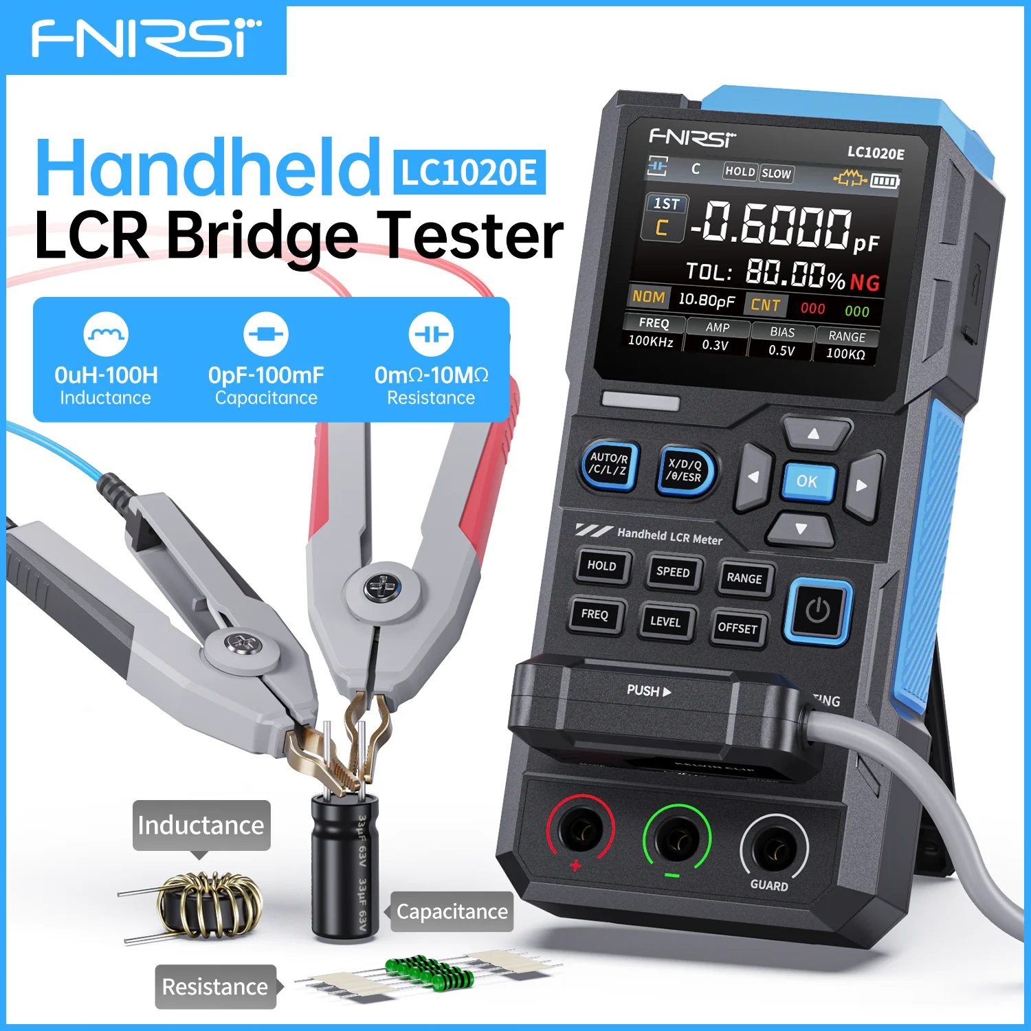 Фото FNIRSI LC1020E Ручной цифровой мост LCR ESR тестер автоматическое сопротивление емкость индуктивность измерение электронных компонентов №2