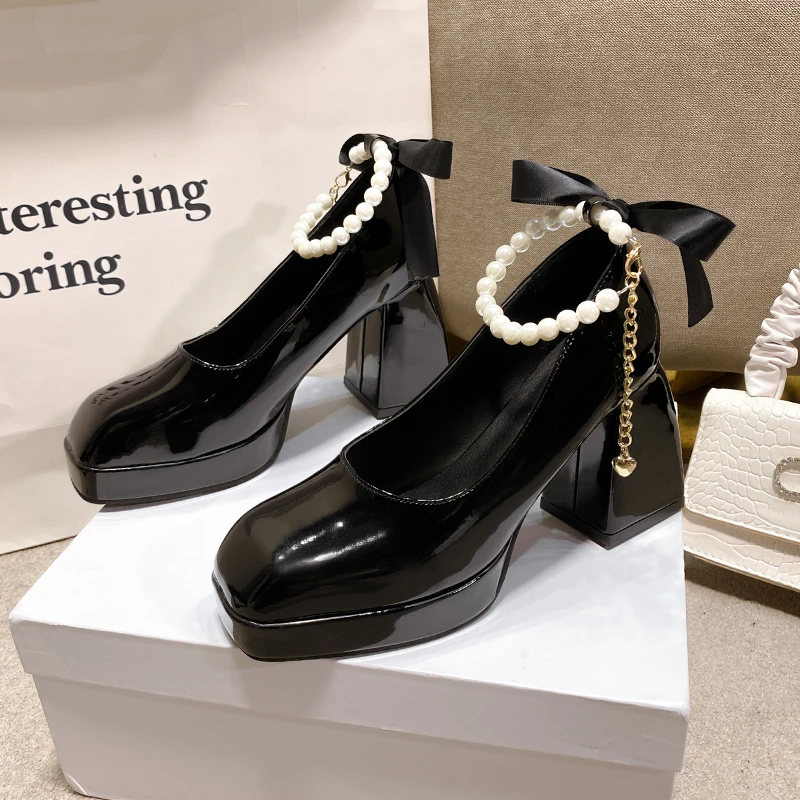 

Women's Shoes 2023 Summer New Gothic High-heeled Shoes Trend Square Toe Chunky Heels Women Pumps Retro Ladies Mary Jane Shoes