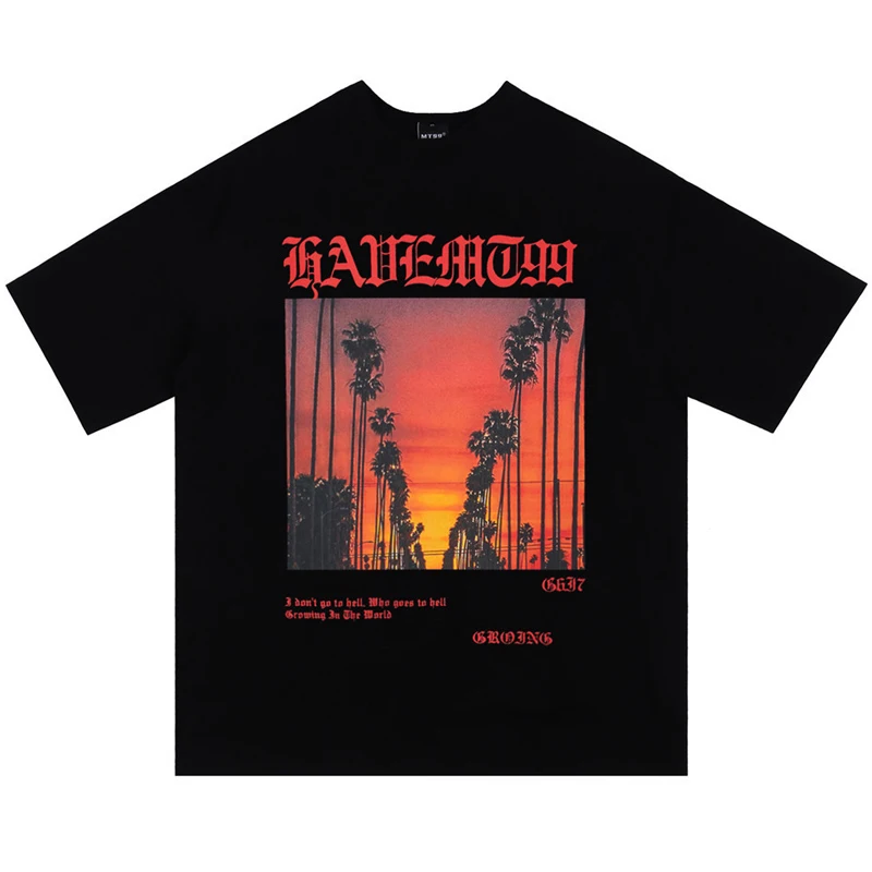 

Men Hip Hop Streetwear T Shirt Hawaii Landscape Sunset Graphic Harajuku T-Shirt Cotton Casual Tshirt Summer Short Sleeve Tops