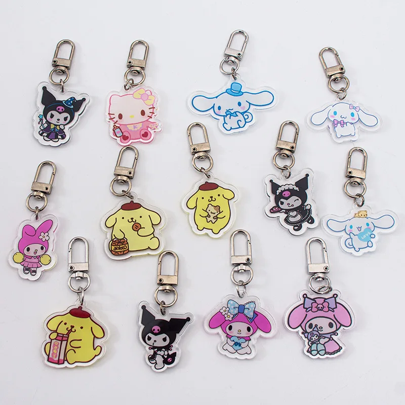 

Kawaii Anime Sanrio Hellokittys My Melody Cinnamoroll Pompom Purin Keychain Cartoon Cute Acrylic Pendant Bag Accessories Gift