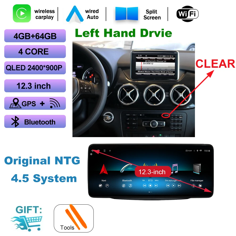 

Автомобильный мультимедийный беспроводной Carplay Android 14 AUTO CarPlay 10,33-дюймовый 12,3-дюймовый экран для Mercedes Benz B-класса W246 W245 2012-2019