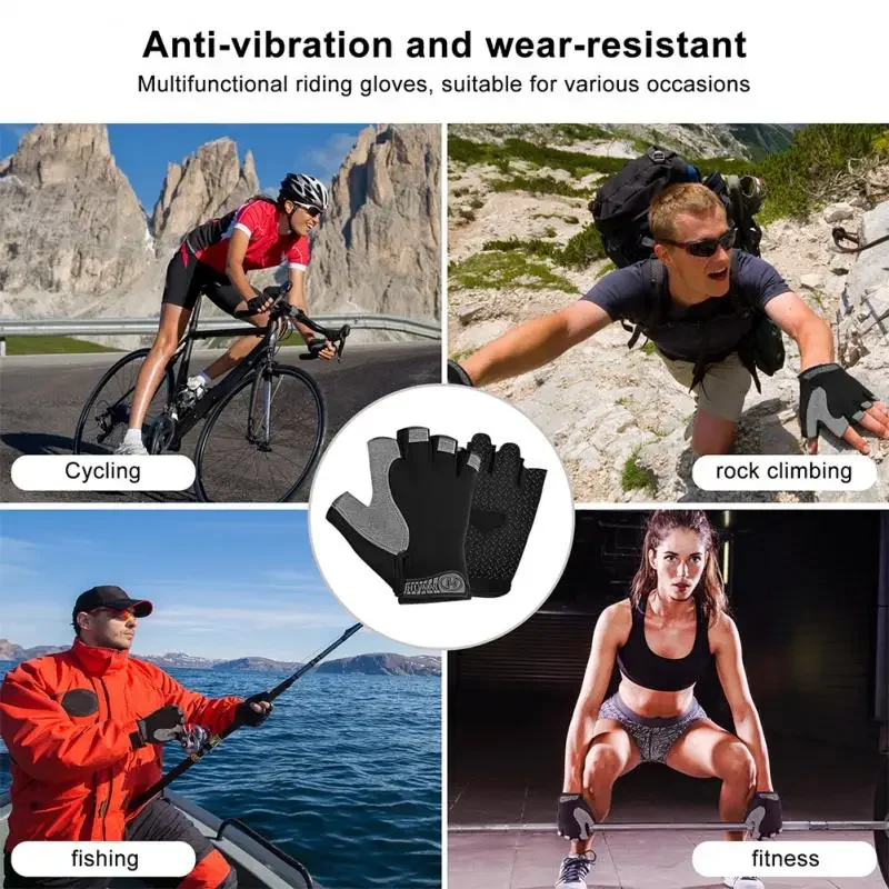Half Finger Cycling Gloves Men Women Anti Slip Shock Breathable Summer Bicycle Fingerless Sports Gym Training Bike