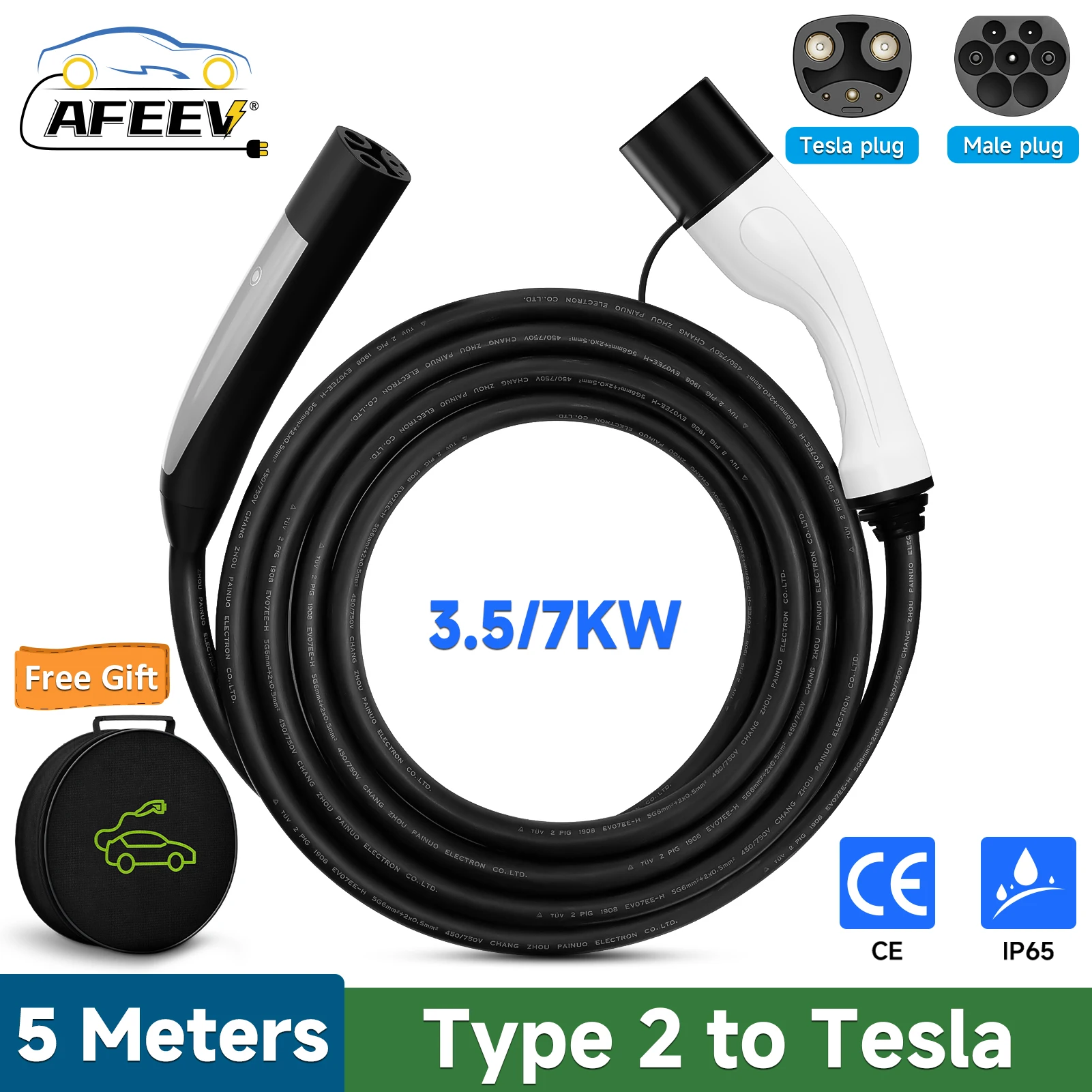 AFEEV 16A/32A 7 кВт Тип 2 для Tesla NACS EV Зарядный кабель IEC 62196-2 модели 3/Y/X/S Зарядная станция
