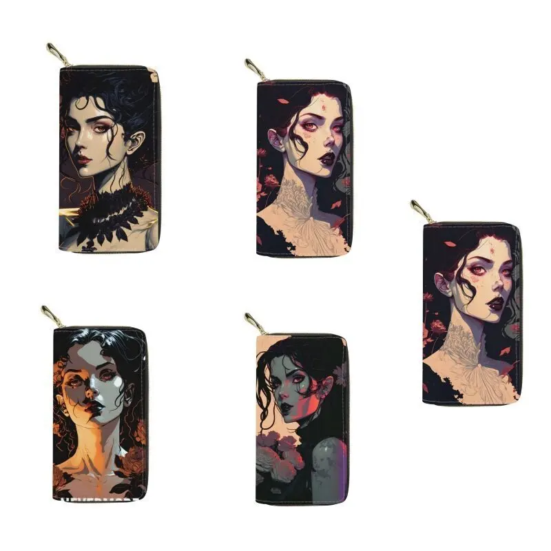 

New Luxury Brand Purse For Girls Women Gothic Beauty Print Small Money Bag Leather Bussiness Card Holder Water Proof Clutches