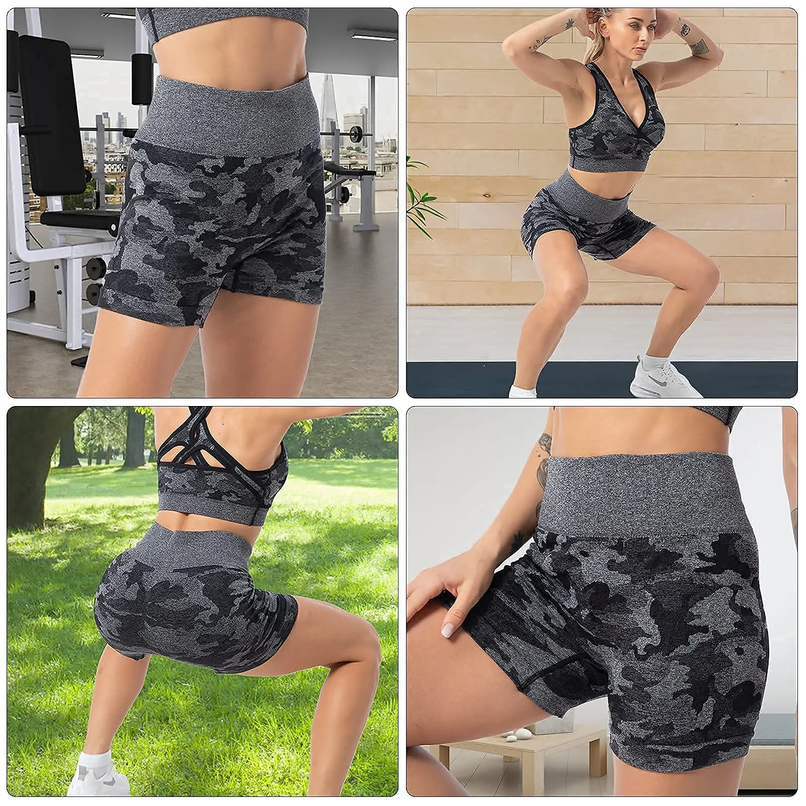 UETEEY Women Sports Shorts Push Up Workout Cycling Shorts Seamless Gym Tight Short Breathable Yoga Scrunch Sportwear for Fitness