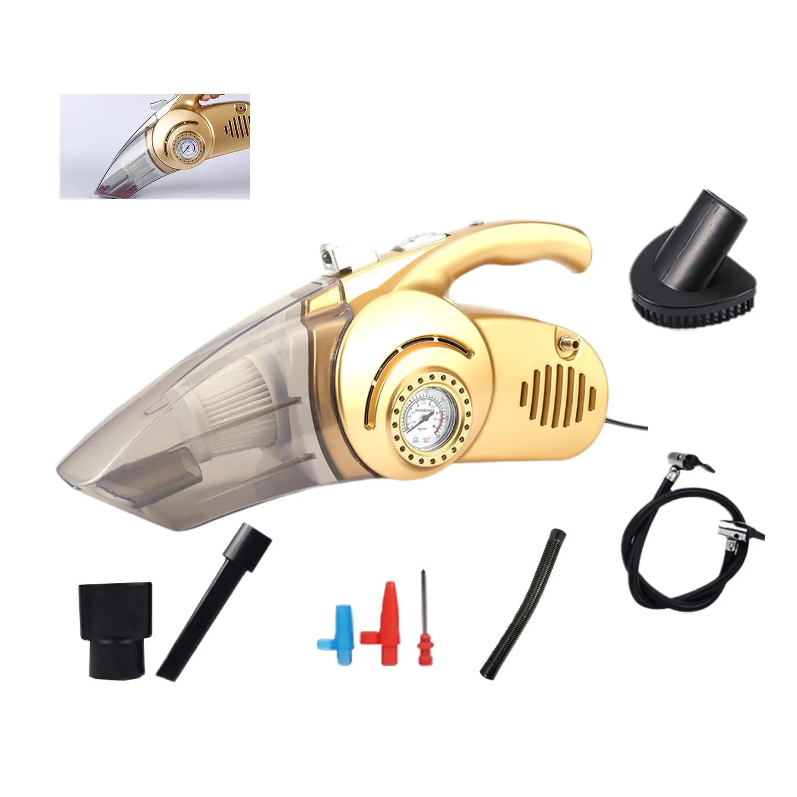 

Автомобильный насос для шин 4in1Car, пылесос с манометром, воздушный насос, освещение, портативный пылесос двойного назначения для влажной и су...