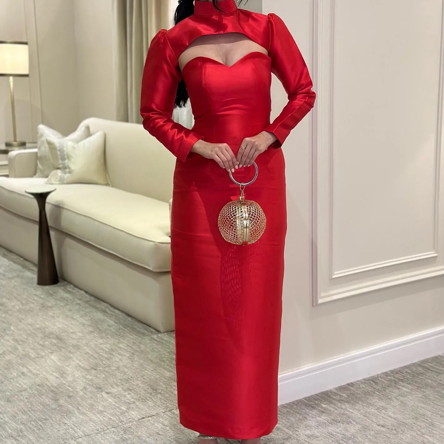 

AGLEA Red 2023 Women's Prom Dresses With jacket Elegant Simple Corset Party Formal Gown Long Sleeves Graduation Prom Gowns