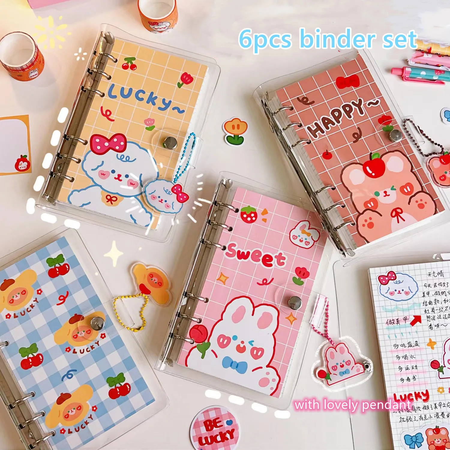 Kawaii Rabbit A6 Binder Transparent Notebook Agenda Set Weekly Monthly Plan Journal Diary Notebook Papeleria Korea Stationery