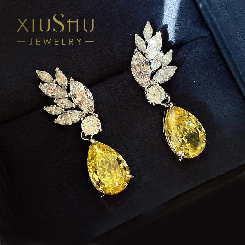 

5 Carat Explosive Flash Artificial Yellow Diamond Earrings New Fashion Premium Water Drop Earrings Redian Ice Chip