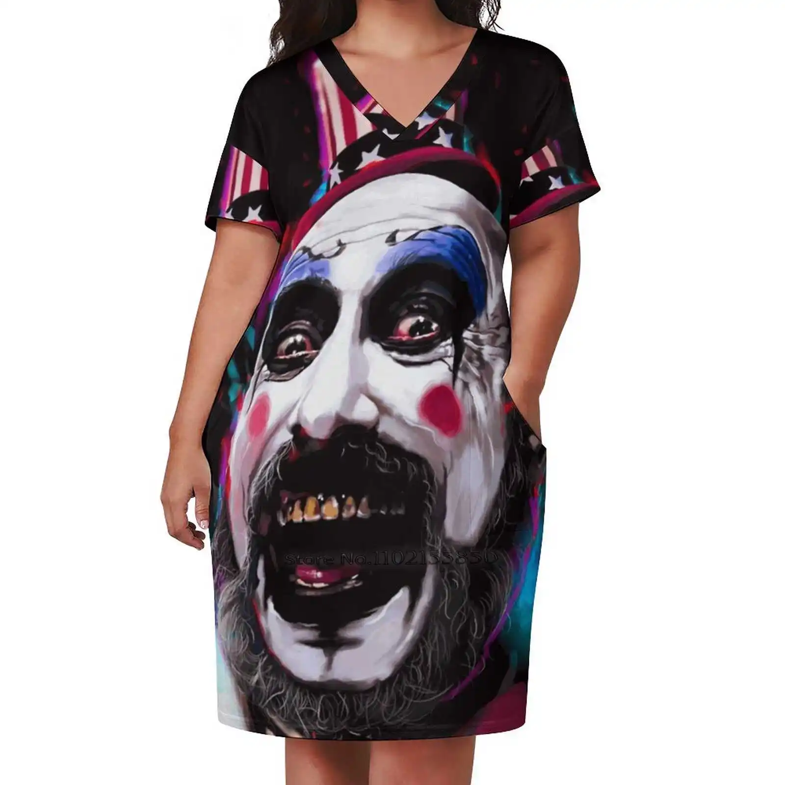 

Captain Spaulding Loose Pocket Dress Print Short Sleeve Dresses V-Neck Dress 5Xl Y2K Dresses For Women Party Dress