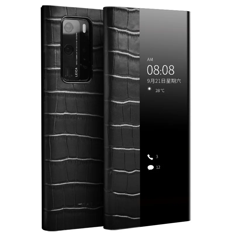 

huawei p40 pro following from leather flip p40 intelligent dormant Windows set of crocodile grain business