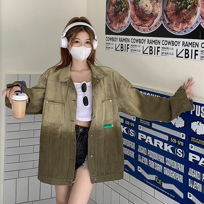 

Purple Denim Jacket Women's Autumn New Fashion Retro Port Style Workwear Loose Long Sleeve Brown Denim Jacket Top S-XL