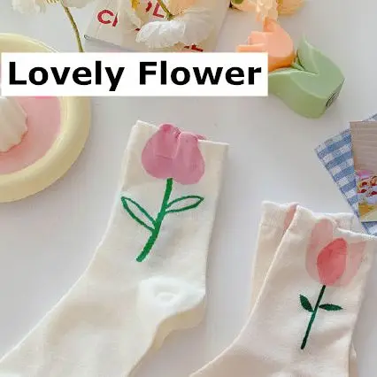 Yasuk Spring Summer Women's Fashion Sleep Solid Cute Lace Flower Casual Comfortable Heigh Tube Stocking Pile Loose Socks 6Pcs