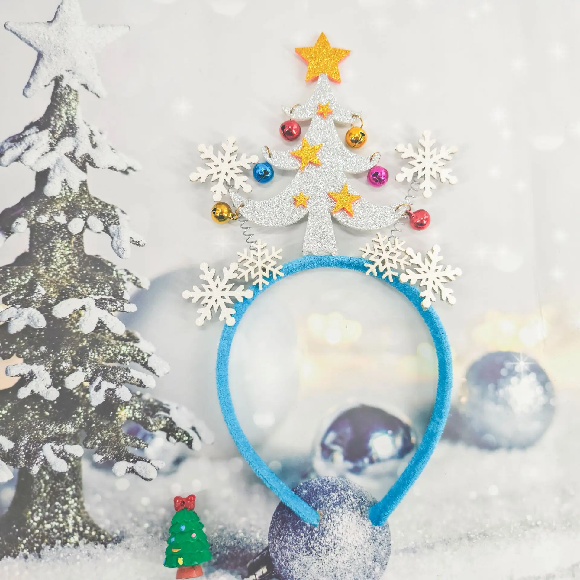 Рождественская елка снежинка колокольчики повязка на голову рождественские
