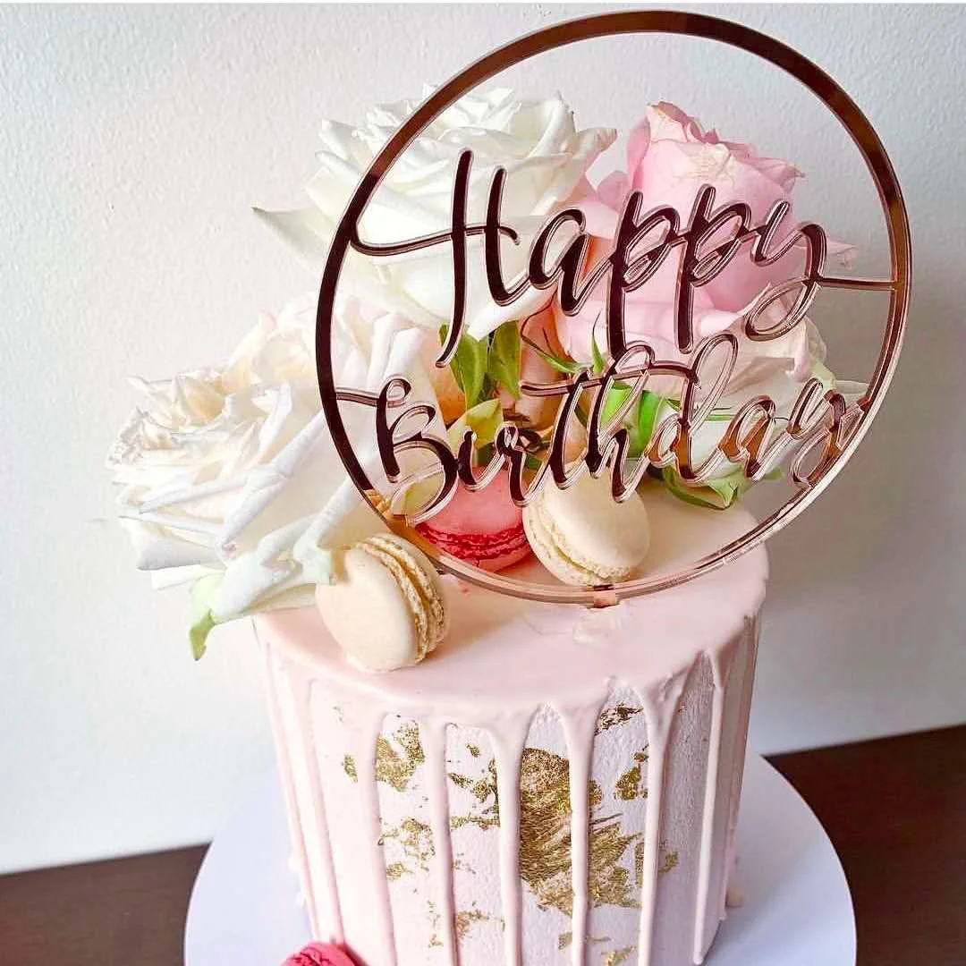 

New Acrylic Rose Gold Happy Birthday Cake Topper Child Girl Birthday Party Decorations Baby Shower Candy Bar Cake Supplies