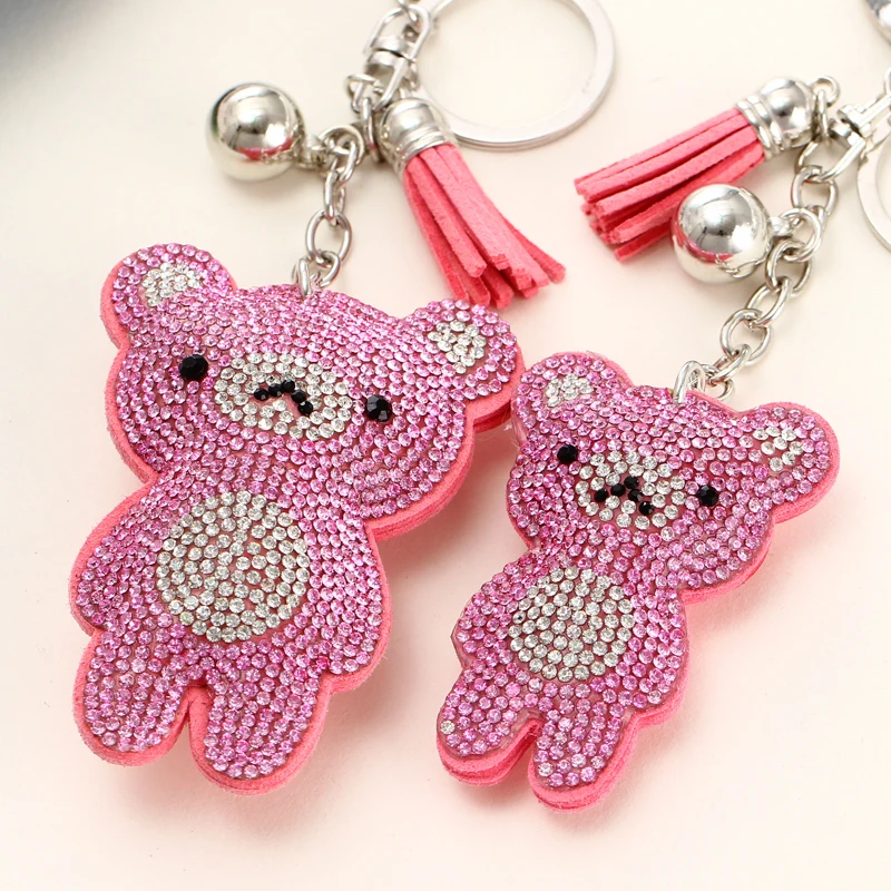 ZOSHI New Arrival PU Leather Keychain for Women Cute Rhinestone Bear Animal Pendant Key Chains Car Bag Gift |