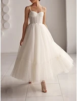 ivory prom party dresses 2022 spaghetti strap ankle length dot tulle evening bride gowns robe de soiree vestidos festa