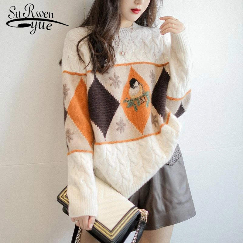 

luxury three-dimensional design fashionable bird imitation cashmere knitted sweater women's pullover autumn and winter 22828