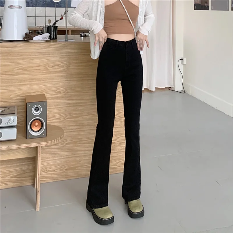 

DD1891 Lapel jeans women's new retro fashion high waist slim all-match elastic nine-point pants jeans
