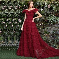 caroline red off shoulder evening dress v neck tiered gelitter sequin beads floor length formal prom gowns party custom made