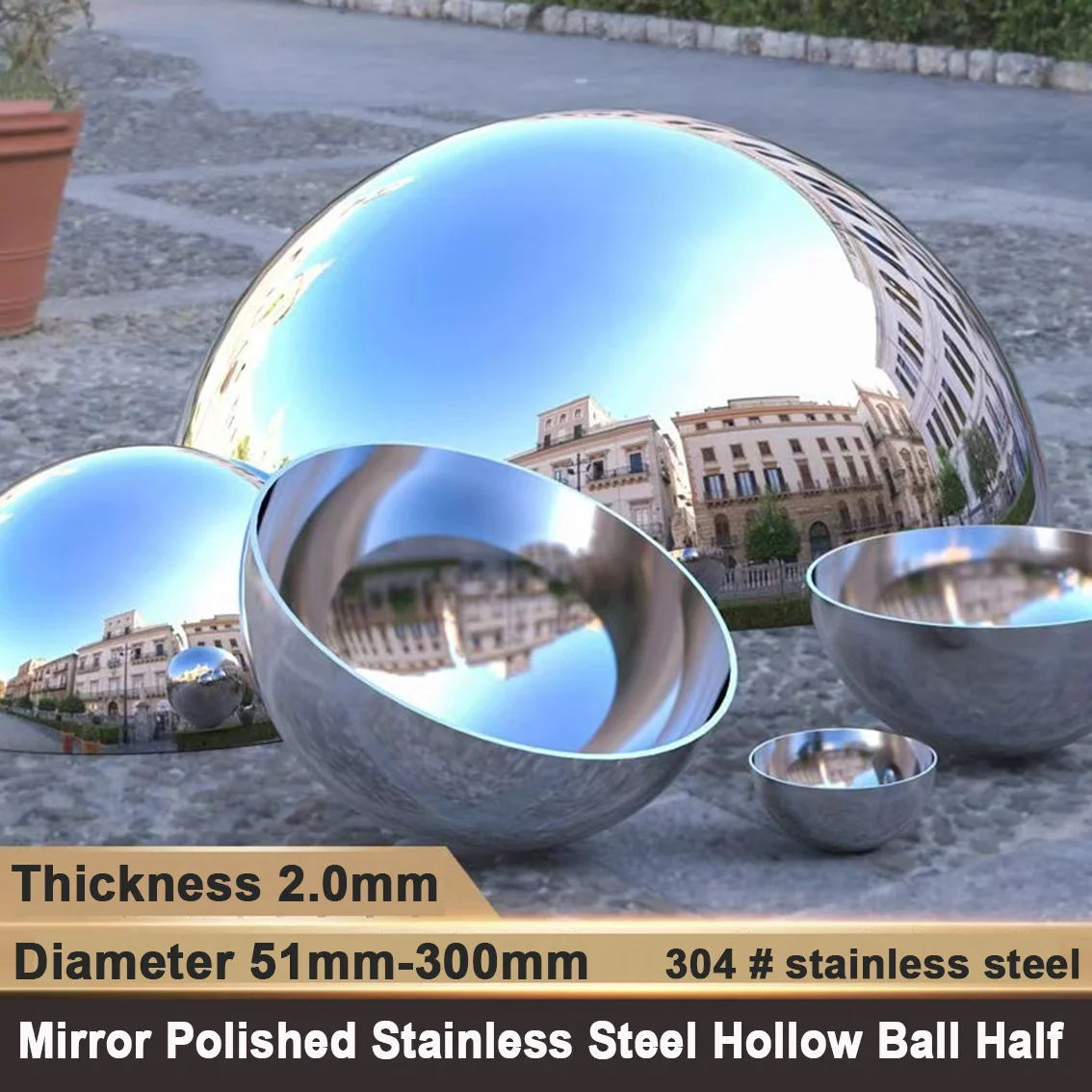 

2,0 мм, толщина, диаметр 51 мм-300 мм, полусфера из нержавеющей стали 304, зеркальный полированный полый полусфер, современный художественный декор стен