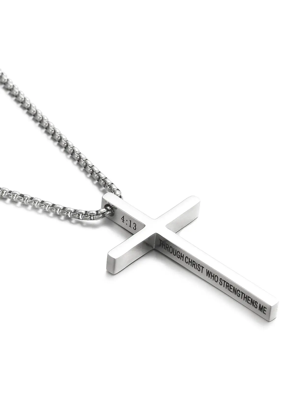

HOUWU Stainless Steel Philippians 4:13 Cross Christian Bible Verse Pendant Ankh Necklace for Men