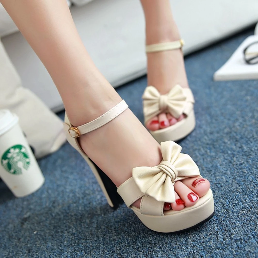 BLXQPYT женские сандалии милые модные туфли с бантом открытым носком на высоком