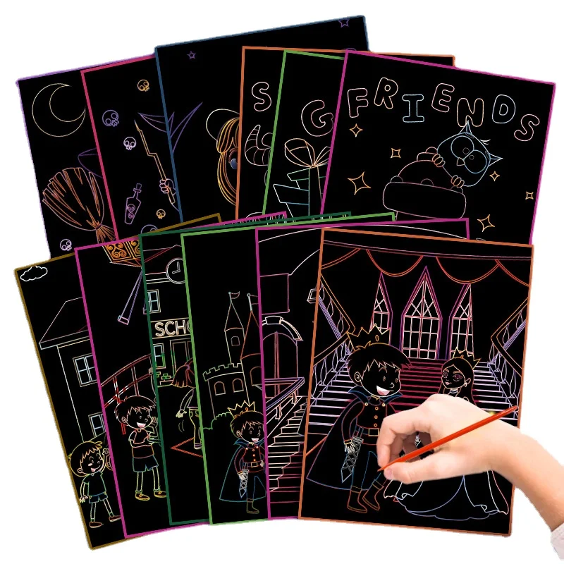 Hot Sale Kids Scratch Drawing Toys Creative DIY Magic Dazzling Painting Paper Prince Princess Fairy Tale Doodle Picture Book
