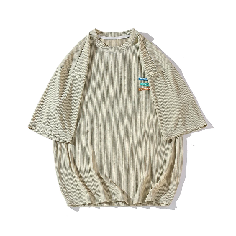 

Футболка мужская с круглым вырезом и коротким рукавом, свободная Повседневная рубашка с американской вышивкой и ярлыком, с коротким рукавом, лето