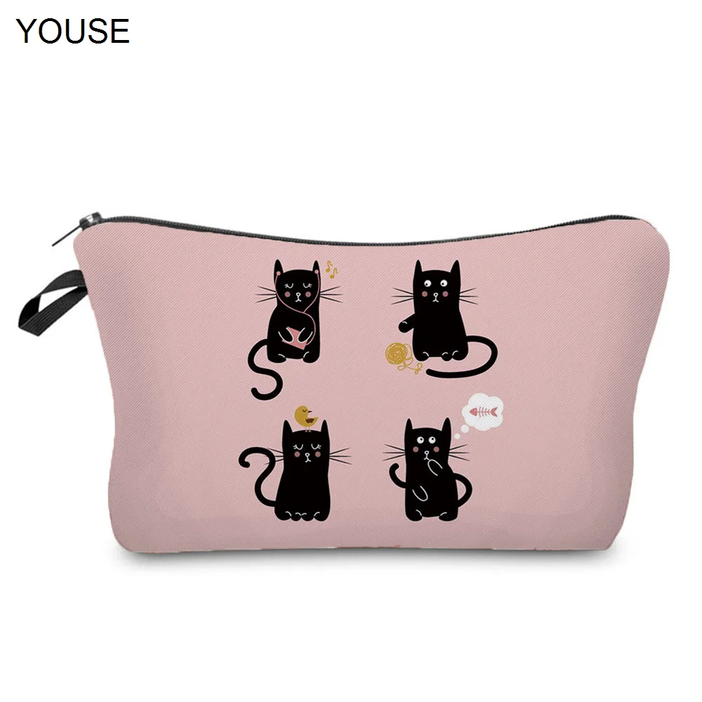 

Милая сумка для макияжа с принтом черного кота, водонепроницаемая косметичка, лидер продаж, Пеналы, женская сумка-Органайзер, портативный к...