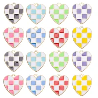10pcs 1617mm heart check enamel pendants earrings charm necklaces bracelets charms for jewelry making diy making accessories
