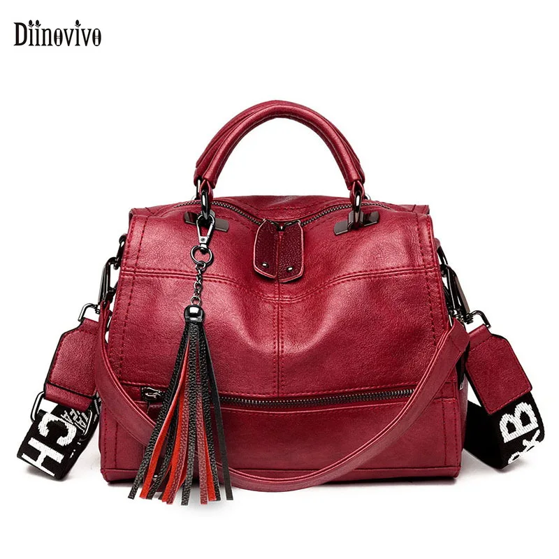 

Diinovivo High Quality PU Leather Handbag For Women Shoulder Bag 2022 Luxury Design Tassel Tote Bag Lady Crossbody Bag WHDV2058