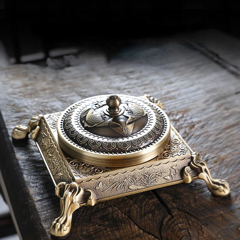 

Пепельница из чистой меди 2022, креативная личность, трендовая домашняя гостиная, пепельница с крышкой, большая пепельница против дыма, украш...