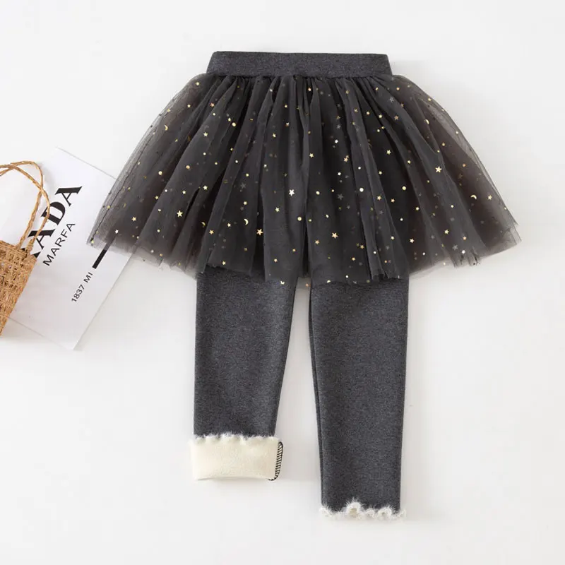 Winter Girls Skirt Pants Children's Fleece Culottes Sequined Leggings for Kids Thickened Baby Princess Leggins Toddler Clothes images - 6