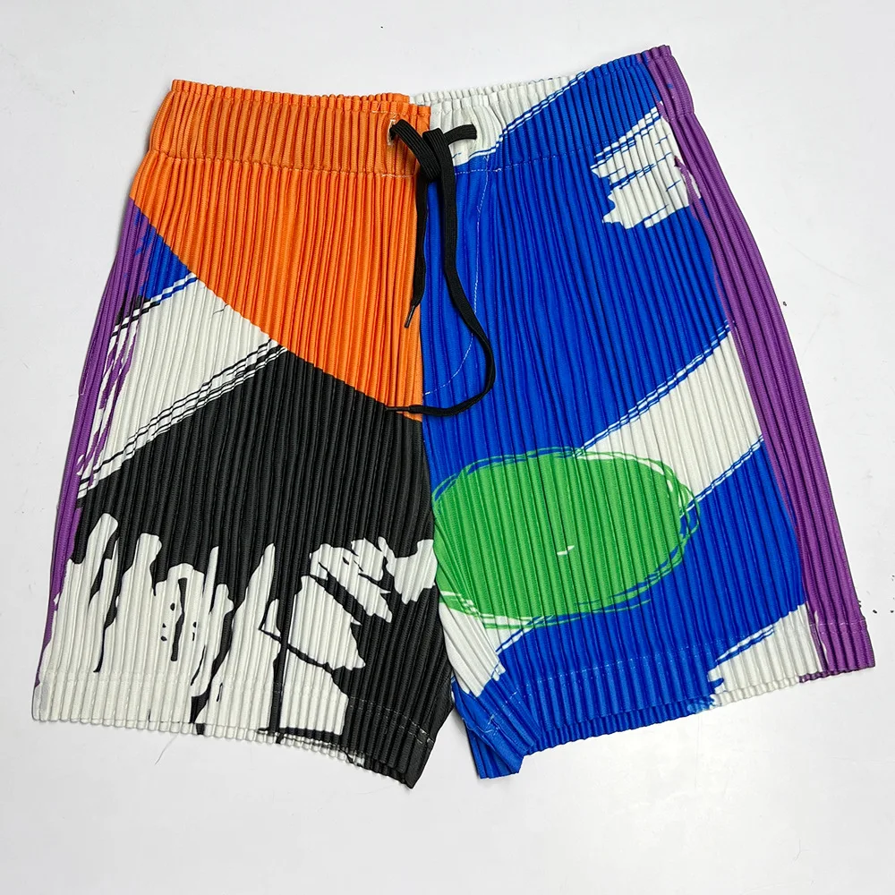 Printed beach pants men's summer new casual sports seaside big elastic men's pleated shorts