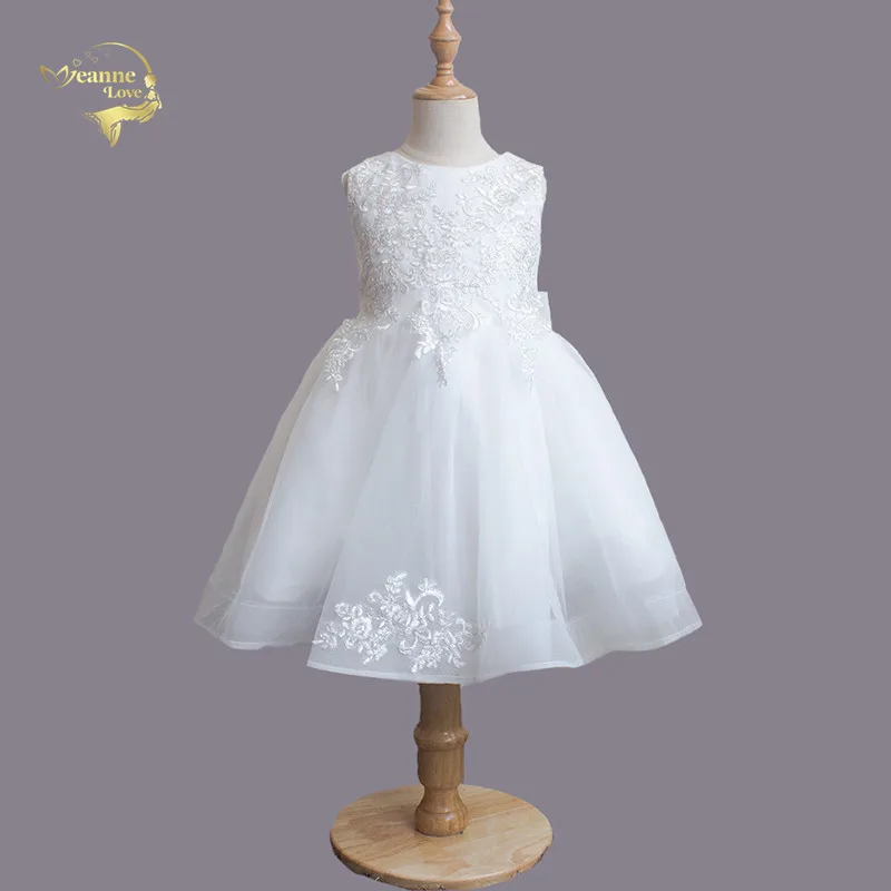 

Cheap Vintage White Flower Girl Dress For Wedding Tea Length With Bow Holiday Princess Dress Photography Special Occasion Dress