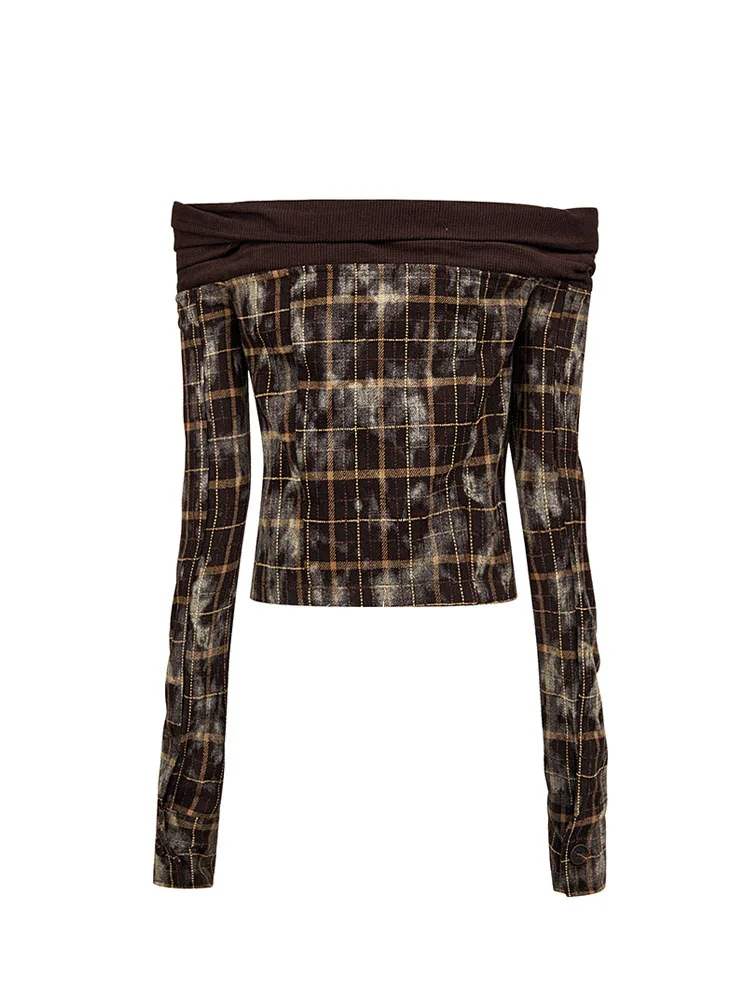 Американские винтажные блузки женские коричневые укороченные топы с разрезом на